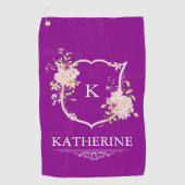 Soft Pink Feminine Botanical Crest Purple Monogram Golfhanddoek (Voorkant)