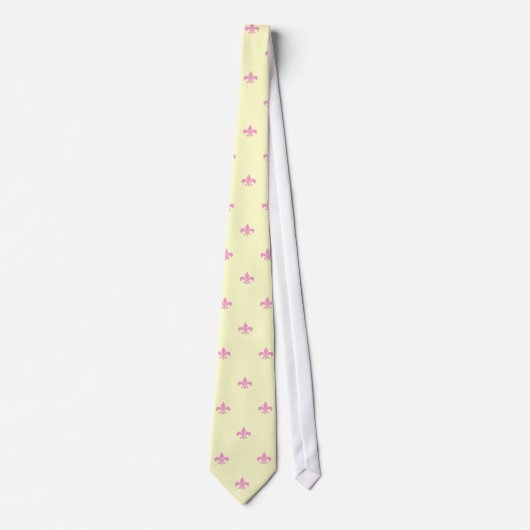 Soft Pink Fleur de Lis on Yellow Weddenschap Strop Stropdas (Voorkant)