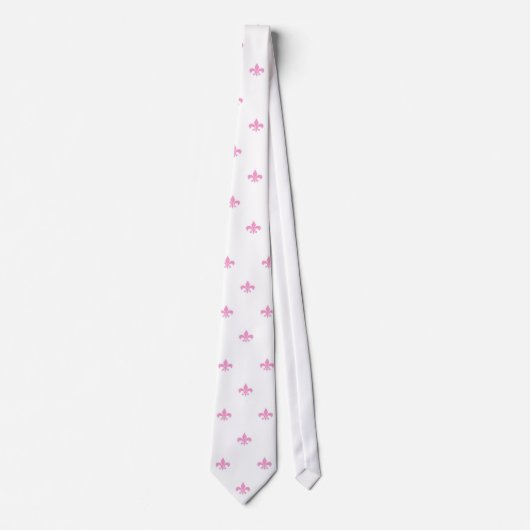 Soft Pink Fleur de Lis op White Wedding Stropdas (Voorkant)