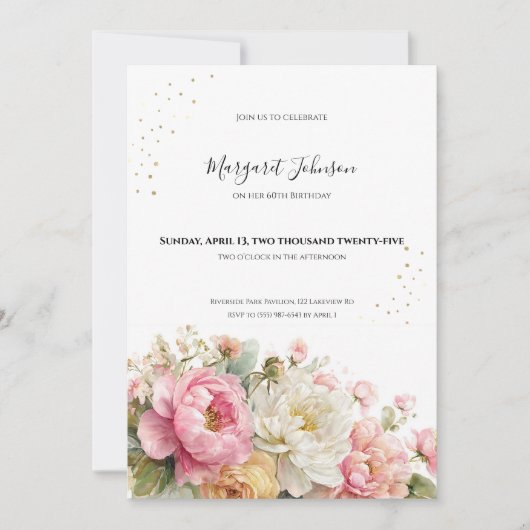 Soft Pink Floral 60th Birthday Kaart (Voorkant)