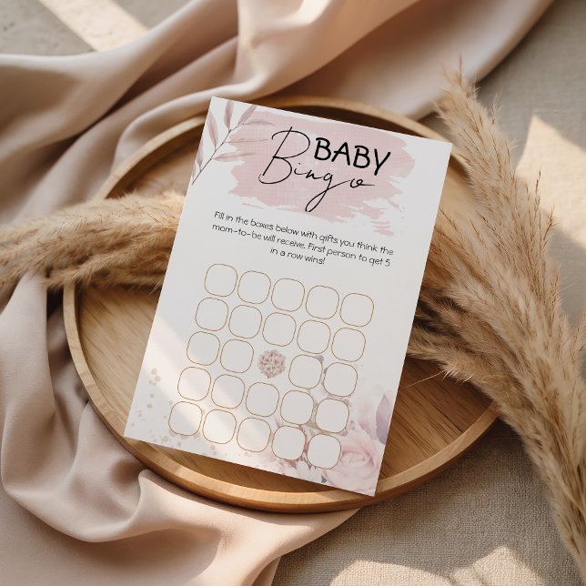 Soft Pink Floral Baby Shower Bingo Game Printable (Creator heeft geüpload)