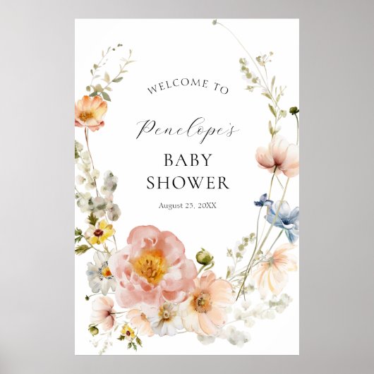Soft Pink Floral Baby shower Welkom Poster (Voorkant)