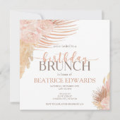 Soft Pink Floral Birthday Brunch Party Invitation Kaart (Voorkant)