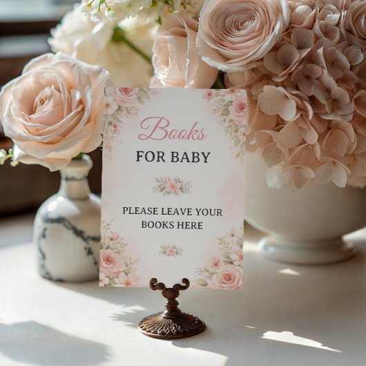 Soft Pink Floral Books for Baby Sign Poster