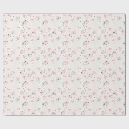 Soft Pink Floral & Bow Pattern – Cute Romantic  Cadeaupapier (Vlak)