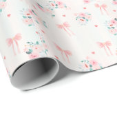 Soft Pink Floral & Bow Pattern – Cute Romantic  Cadeaupapier (Rol Hoek)