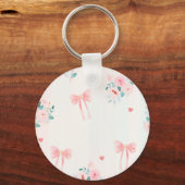 Soft Pink Floral & Bow Pattern – Cute Romantic  Sleutelhanger (Achterkant)