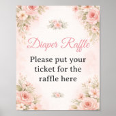 Soft Pink Floral Diaper Raffle Shower Sign Poster (Voorkant)