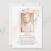 Soft Pink Floral Faded Foliage Funeral Photo Kaart (Voorkant)