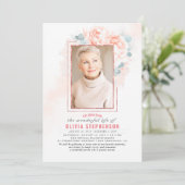 Soft Pink Floral Faded Foliage Funeral Photo Kaart (Staand voorkant)