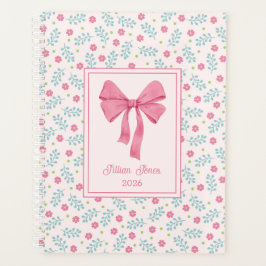 Soft Pink Floral Framed Pink Bow Custom Name Planner