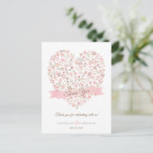 Soft Pink Floral Heart Weddenschap Bedankt Briefkaart (Staand voorkant)