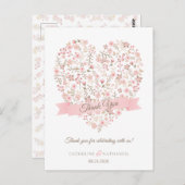 Soft Pink Floral Heart Weddenschap Bedankt Briefkaart (Voorkant / Achterkant)
