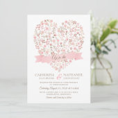 Soft Pink Floral Heart Wedding Kaart (Staand voorkant)
