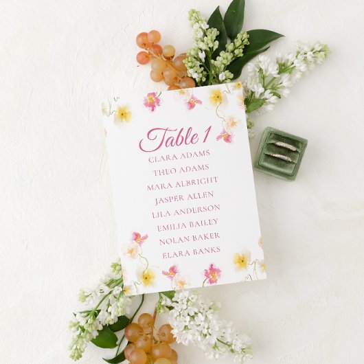 Soft Pink Floral Number Seating Chart Card Kaart
