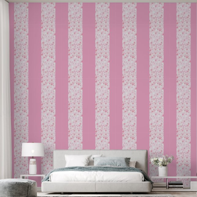 Soft Pink Floral Pattern Minimal Aesthetic Behang (Slaapkamer)