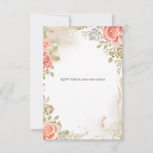 Soft Pink Floral Quinceañera Uitnodiging/Weddensch Kaart (Achterkant)