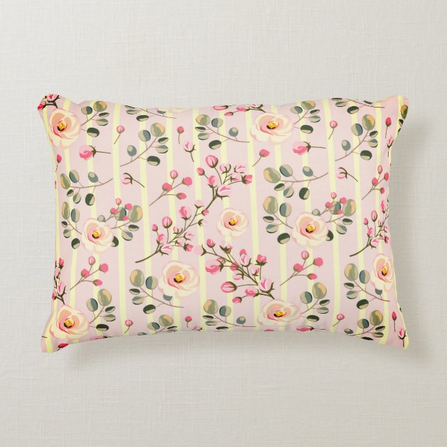 Soft Pink Floral Stripe Pattern Accent Kussen (Voorkant)