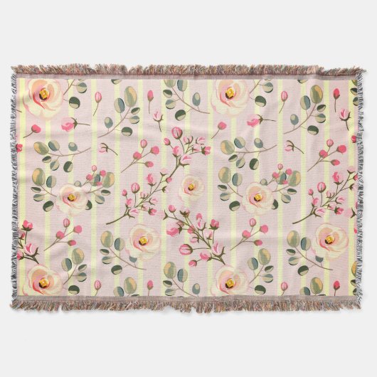 Soft Pink Floral Stripe Pattern Deken (Voorkant)