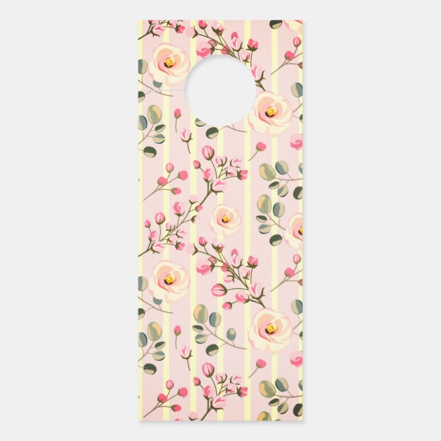 Soft Pink Floral Stripe Pattern Deurhanger (Voorkant)