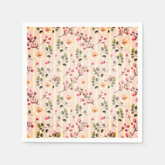 Soft Pink Floral Stripe Pattern Servet (Voorkant)