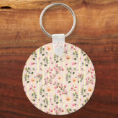 Soft Pink Floral Stripe Pattern Sleutelhanger (Achterkant)