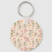 Soft Pink Floral Stripe Pattern Sleutelhanger (Achterkant)