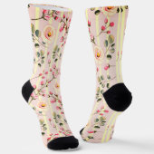 Soft Pink Floral Stripe Pattern Sokken (Gebogen)