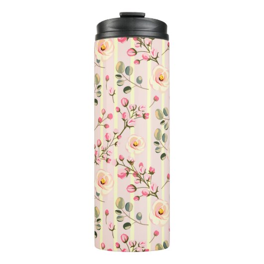 Soft Pink Floral Stripe Pattern Thermosbeker (Voorkant)