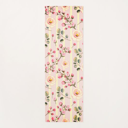 Soft Pink Floral Stripe Pattern Yogamat (Voorkant)