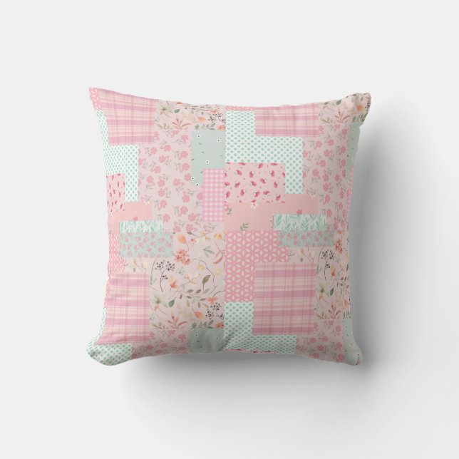 Soft Pink Floral Throw Pillow | Elegant Rose Aesth Kussen (Voorkant)