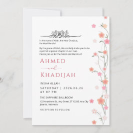 Soft Pink Floral Vine Islamic Wedding Nikah Kaart