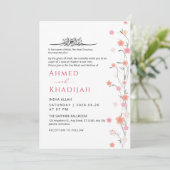 Soft Pink Floral Vine Islamic Wedding Nikah Kaart (Staand voorkant)