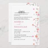 Soft Pink Floral Vine Islamic Wedding Nikah Kaart (Voorkant / Achterkant)