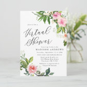 Soft Pink Floral Virtual Vrijgezellenfeest Kaart (Staand voorkant)