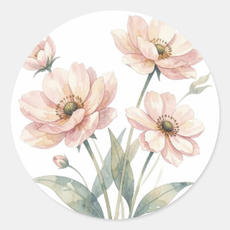 Soft Pink Floral Watercolor Bouquet Art Ronde Sticker