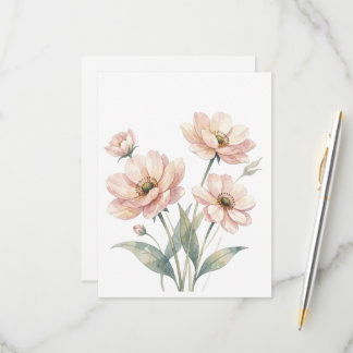 Soft Pink Floral Watercolor Bouquet Art RSVP Kaartje