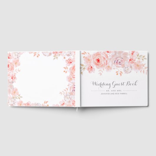 Soft Pink Floral Wedding Gastenboek (Volledig)