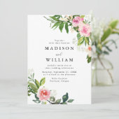 Soft Pink Floral Wedding Kaart (Staand voorkant)