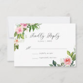 Soft Pink Floral Wedding RSVP Kaartje (Voorkant)