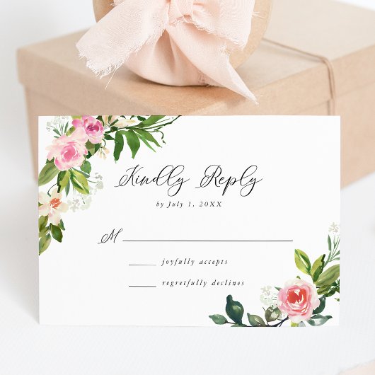 Soft Pink Floral Wedding RSVP Kaartje