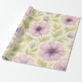 Soft Pink Floral Wrapping Paper Cadeaupapier (Uitgerold)