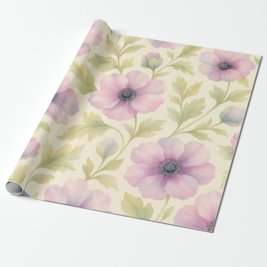 Soft Pink Floral Wrapping Paper Cadeaupapier (Uitgerold)