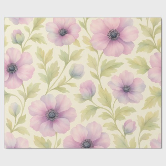 Soft Pink Floral Wrapping Paper Cadeaupapier (Zoom)