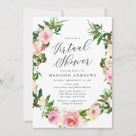 Soft Pink Floral Wreath Virtual Baby shower Kaart