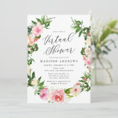 Soft Pink Floral Wreath Virtual Baby shower Kaart (Staand voorkant)