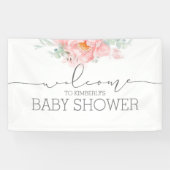 Soft Pink Flower Baby shower welkomstbanner Spandoek (Horizontaal)