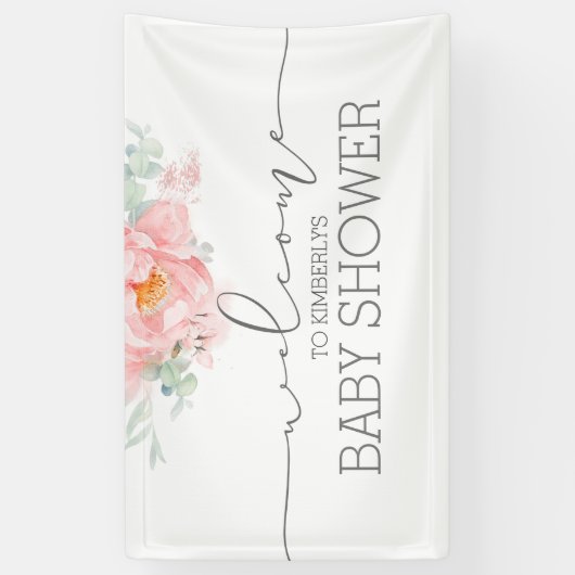 Soft Pink Flower Baby shower welkomstbanner Spandoek (Verticaal)