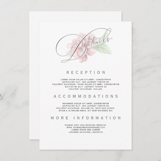 Soft Pink Flower Typografie Trouwinformatie Informatiekaartje