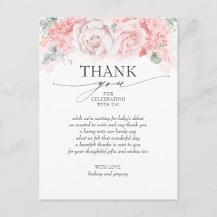 Soft Pink Flowers Baby shower dank u Briefkaart